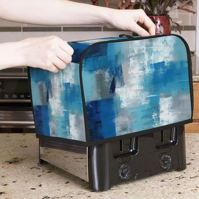 Abstract Oil Painting Blue Toaster Cover 4 Slice Wide Slot Washable Kitchen Appliance Covers Fingerprint Bread Machine Dust Cover Small Toaster Oven Accessories Covers Bread Maker Bag Women Gift
