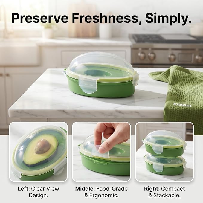 DOITOOL Avocado Keeper, Avocados Storage Container, Reusable Saver Holder, Silicone Fridge Container for Freshness, Refrigerator Vegetable Case Saver, Clear Box for Vegetarians