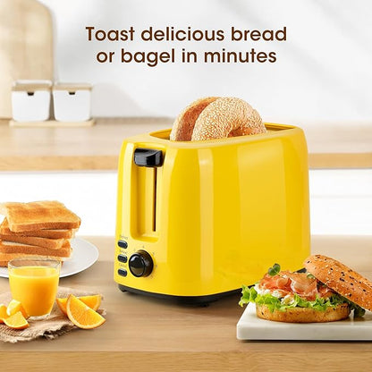 Yellow 2-Slice Toaster for Bread & Bagel, 7 Adjustable Browning Shades | 1.3in Extra Wide Slots, 750W Even Double-Side Toasting, Defrost Reheat Cancel Modes, Removable Crumb Tray & Cord Storage