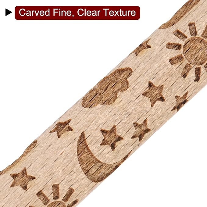 HARFINGTON Wood Clay Roller 4" Moon and Stars Pattern Rolling Pins Wood Rollers Pottery Tools Wood Grain Texture Rollers for Clay Baking Dough Playdough DIY