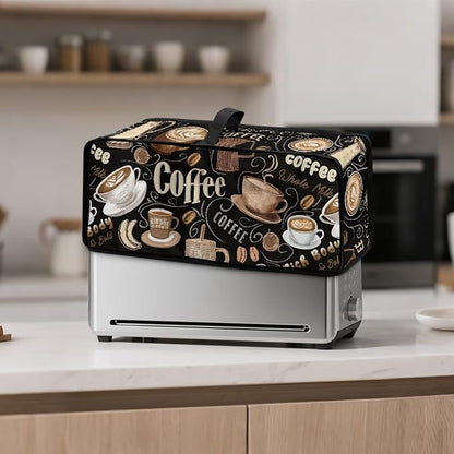 Toaster Cover 2 Slice Black Coffee Theme Cover for 2 Slice Slim Toaster Easy to Fold and Carry Small Appliance Covers, Dustproof & Water-Resistant, Easy to Clean