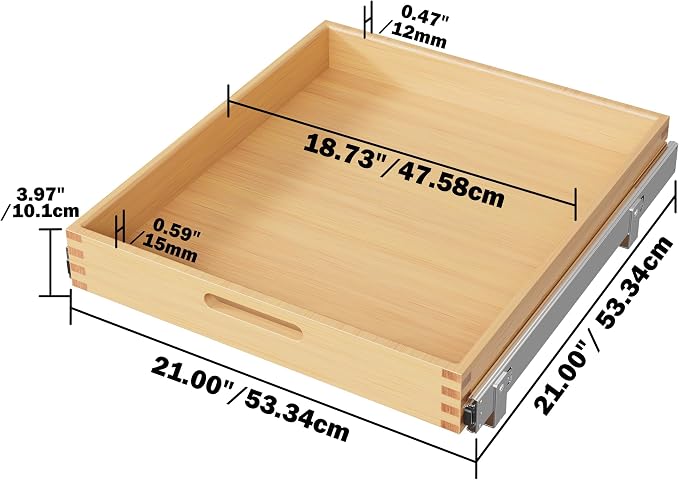 Pull Out Drawers for Cabinets 21"W x 21"D, Slide Out Wood Drawer Shelf, Heavy Duty Caddy Pull Out Cabinet Organizer, Base Cabinet Organization for Kitchen, Pantry