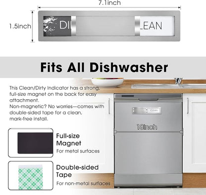 Clean Dirty Magnet for Dishwasher, Premium Stainless Steel, Dirty/Clean Speckled Design, Durable Magnet & Clear Indicators with Extra Tape (Silvery-Gray-01)