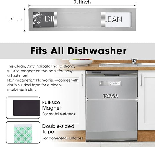 Clean Dirty Magnet for Dishwasher, Premium Stainless Steel, Dirty/Clean Speckled Design, Durable Magnet & Clear Indicators with Extra Tape (Silvery-Gray-01)