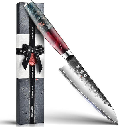 5.5" Japanese Utility Knife, Professional Hand Forged VG10 Core Chef Knife, Ultra Sharp Paring Knives with Ergonomic Handle, Multipurpose Petty Knife with Gift Box, Perfect Gifts for Men and Women