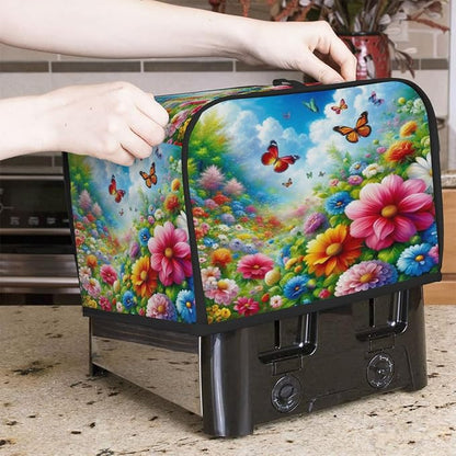 2 Slice Spring Colored Flowers Toaster Cover Waterproof Dust Fingerprint Bread Machine Cover Washable Kitchen Appliance Protector For Home Kitchen Bakeware Table Decor Women Gifts