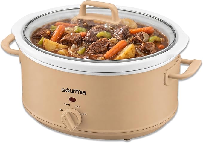 Gourmia Slow Cooker - 7 Quart Removable Ceramic Pot, Manual Controls with 3 Temperature Settings, Dishwasher Safe Crock and Glass Lid, Pink