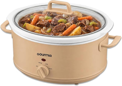 Gourmia Slow Cooker - 7 Quart Removable Ceramic Pot, Manual Controls with 3 Temperature Settings, Dishwasher Safe Crock and Glass Lid, Pink