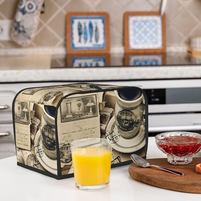 Vintage Coffee 2 Slice Toaster Cover Wide Slot Dustproof Bread Maker Cover Fingerprint Protection Kitchen Appliance Cover Toaster Bag