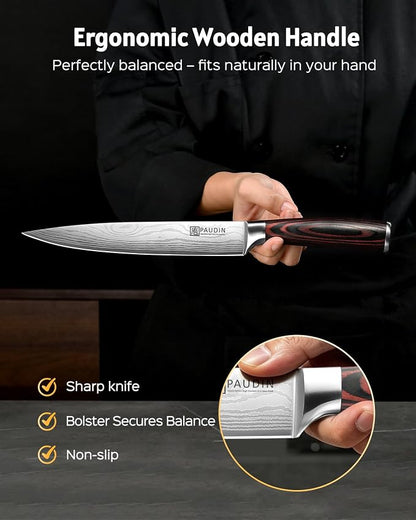 PAUDIN Carving Knife 8 inch, Ultra Sharp Brisket Slicing Knives, Premium Meat Cutting Knives German Stainless Steel, BBQ Knife with Ergonomic Handle, for Slicing Roast, Meats and Vegetables