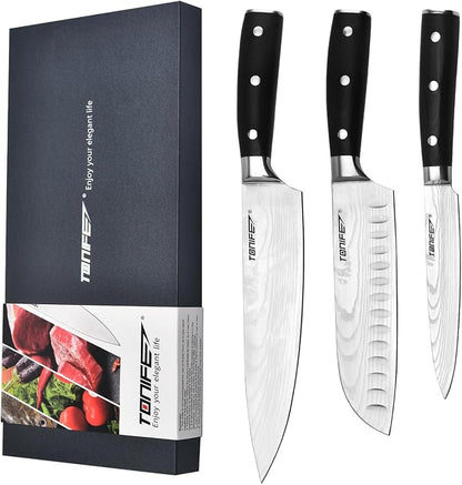 TONIFE Kitchen Knife Set, High Carbon Stainless Steel Cooking Knife, Chef's Knife + Santoku Knife + Small Knife (3PCS)