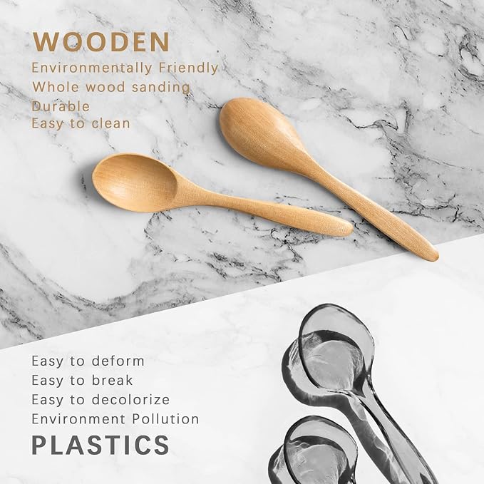 2 PCS Small Wooden Spoons, 5.8 Inch Honey Spoons for Tea, Schima Wooden Honey Teaspoon for Coffee, Little Tiny Wood Spoons, Bamboo Table Spoon for stirring, Wooden Spoons for Utensils Set