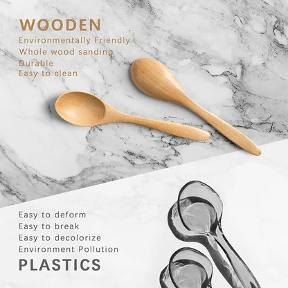 2 PCS Small Wooden Spoons, 5.8 Inch Honey Spoons for Tea, Schima Wooden Honey Teaspoon for Coffee, Little Tiny Wood Spoons, Bamboo Table Spoon for stirring, Wooden Spoons for Utensils Set