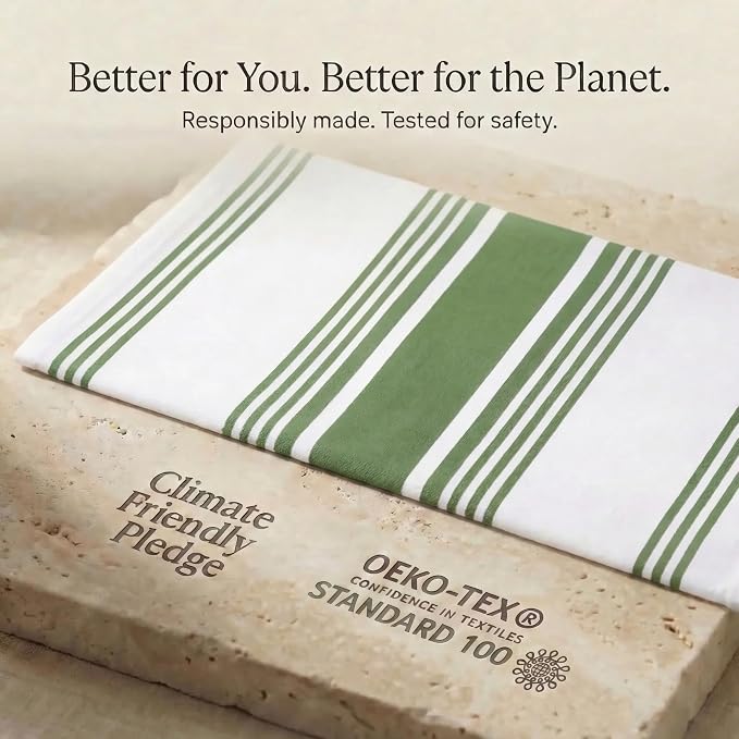 Urban Villa Kitchen Towels 100% Cotton Dish Towels for Kitchen (Set of 6)20”x30” Dish Cloths Highly Absorbent Kitchen Linen Set with Hanging Loop Perfect for Drying Dishes Cleaning Towels-Green White