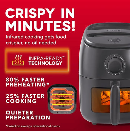 Dash 2.6QT Infrared Small Analog Air Fryer - Compact Mini Air Fryer with Ceramic Nonstick Coating, Viewing Window, Easy Dial Controls & Cool-Touch Handle - Dishwasher Safe Parts