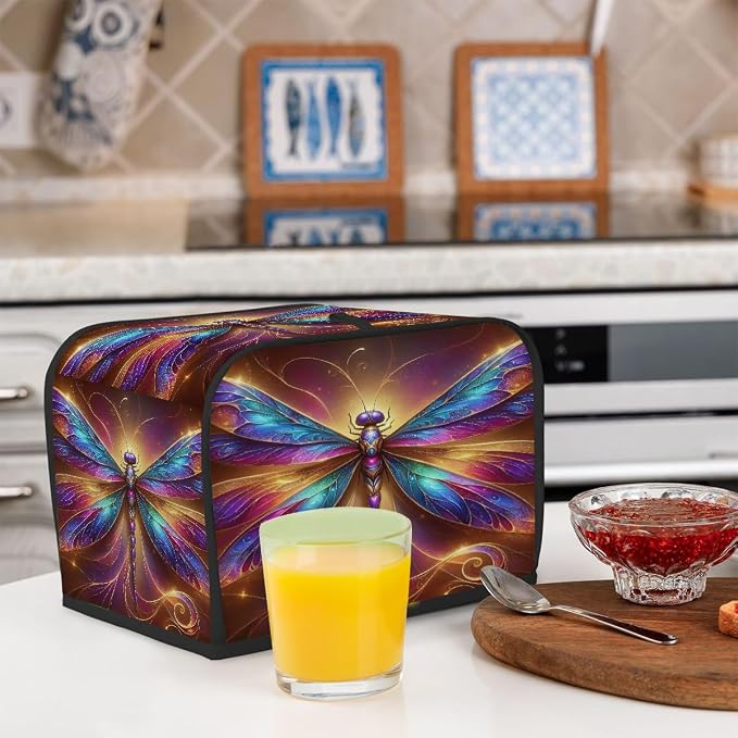 Dragonfly Animal Toaster Cover 4 Slice Wide Slot Washable Toaster Covers | Rainbow Art Dust and Fingerprint Protection Bread Maker Covers for Kitchen Accessories Decor Bakeware Women Gift