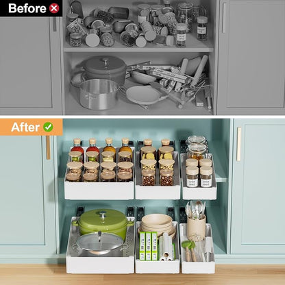 Delamu 3 Pack Pull Out Cabinet Organizer, 15.7"Deep Pull Out Drawers for Cabinets, Slide Out Drawers for Kitchen Cabinets, Bathroom Cabinet Organizer, Pantry (White)