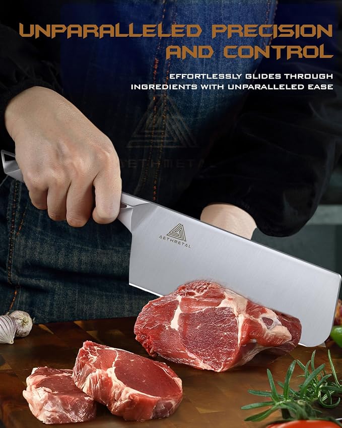 7 Inch Meat Cleaver Knife, Full Metal Stainless Steel Kitchen Knife for Cutting Meat & Vegetables, Ergonomic Handle Chinese Chef’s Butcher Knife for Home & Restaurant