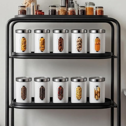 Zopeal 6 Pack White Canisters Sets For The Kitchen With See Through Window Stainless Steel Food Storage Canister Set Metal Jar for Kitchen Counter for Coffee Tea Candy Cookie