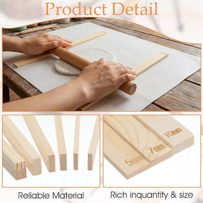 Classicseali 6PCS Rolling Pin Thickness Guides, Wooden Dough Thickness Guides, Tools Clay Tool, Rolling Pin Guide for Precise Polymer Clay Thickness Measurement, 3 Sizes