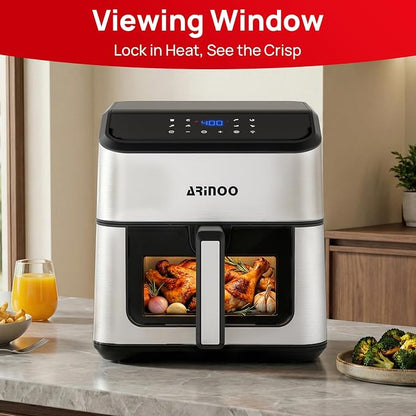 Air Fryer Pro 8 Qt, 8-in-1 Air Fryer with Viewing Window, 360° Rapid Air, 1500W, 80% Less Oil, Nonstick Dishwasher-Safe Basket, PFAS & Teflon-Free, 180°F-400°F, Recipe Book, Black