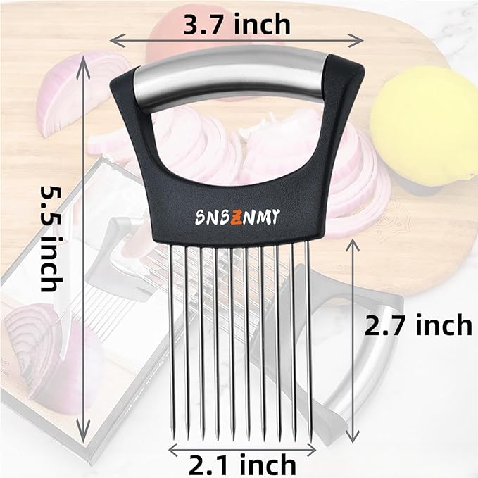 Onion Holder for Slicing, Upgrade Stainless Steel Onion Slicer Holder Lemon Slicer Vegetable Cutter, Assistant Tool for Slicing Fruit, Potato, Tomato and Meat (1 Pack)