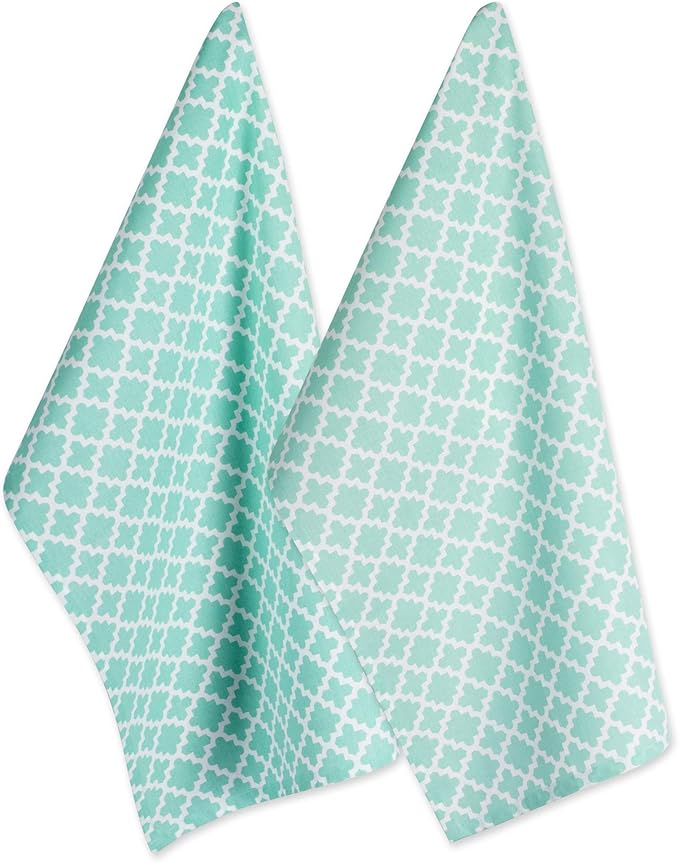 DII Lattice Basics Collection Kitchen Essentials, Dishtowel Set, Aqua, 2, Piece