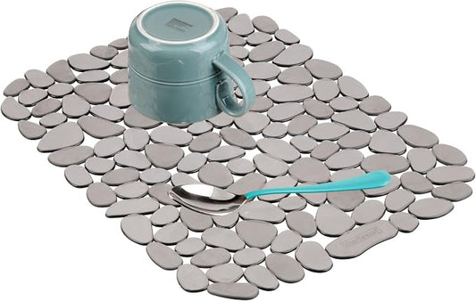 iDesign Pebblz Large Plastic Sink Grid, Non-Skid Dish Protector Mat for Kitchen, Bathroom, Basement, Garage, 11.75" X 15.75", Gray