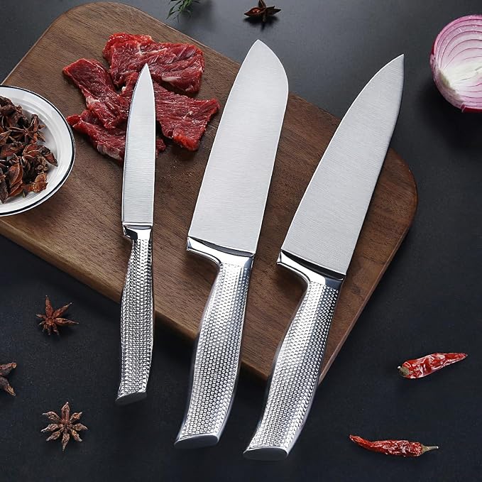 3-Piece Chef Knives Set, Razor Sharp Kitchen Knives with Ergonomic Non-Slip Handle & Sturdy Blade, 8” Chef, 7" Santoku, 5" Utility Knife, for Home Cooks & Professional Chefs