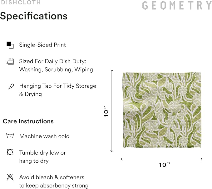 GEOMETRY Kitchen Dish Cloths - Spring & Summer Collection - Premium Dishcloths with Geoweave - Absorbent & Fast Drying Kitchen Towels - Green Goddess, 10" x 10" - 3-Pieces