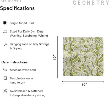 GEOMETRY Kitchen Dish Cloths - Spring & Summer Collection - Premium Dishcloths with Geoweave - Absorbent & Fast Drying Kitchen Towels - Green Goddess, 10" x 10" - 3-Pieces