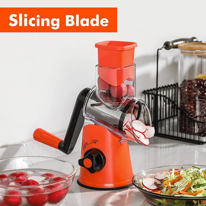Cheese Grater Rotary, Rotary Grater for Kitchen, Kitchen Grater Vegetable Slicer with 3 Drum Blades, Fast Cutting Cheese Shredder for Vegetables and Nuts
