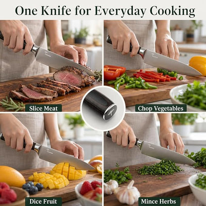 MERKEN 8 Inch Chef Knife, 5Cr15MoV High Carbon Stainless Steel Blade with Pakkawood Handle