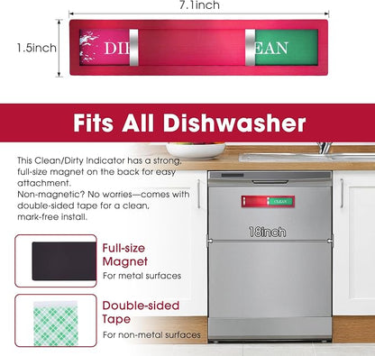 Christmas Red Dishwasher Magnet – Clean Dirty Sign, 304 Stainless Steel with Strong Adhesive Tape, Festive Kitchen Decor & Holiday Home Gift (S105)