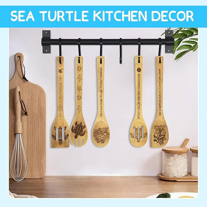 Sea Turtle Gifts for Women 6PCS Unique Sea Turtle Print Bamboo Spoons Gifts Set with Keychain Sea Turtle Decor Kitchen Gifts for Mom Bestie Teacher