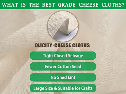 Olicity Cheese Cloths, Grade 100, 36x36Inch, Reusable Cheese Cloth with Closed Edges Fabric Fine Mesh Cloth, Unbleached Cotton Muslin Cheesecloth for Straining, Cooking, Yogurt, Herbs,Crafts - 9 Sq.Ft