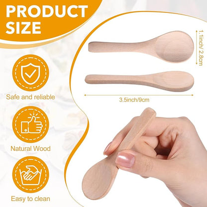Boao 100 Pcs Small Wooden Spoons, 3.5'' L, Mini Wood Natural Tiny Spoons Wooden Little Teaspoons for Jars Sugar Creamer Honey Spices Salt Kitchen Supplies (Light Wood)