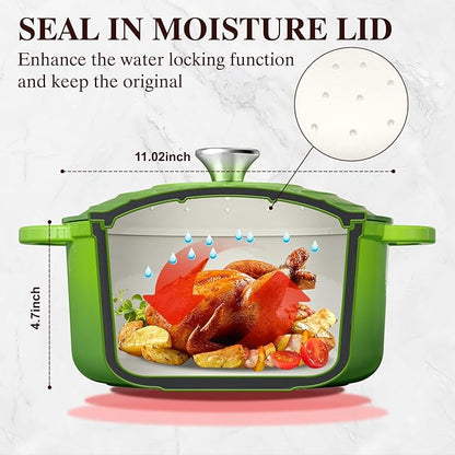 Umite Chef 7QT Enameled Cast Iron Dutch Oven with Lid & Cotton Potholders–Heavy-Duty Cookware for Bread Baking, Braising, Stews, Marinate, Cook,Refrigerate & Serve(Green)