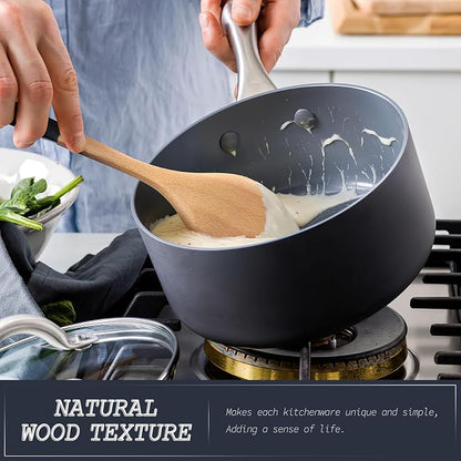 AOOSY Large Wooden Cooking Spoons for Kitchen, 12 Inch Natural Wood Spoons with Heat Resistant & Scratch-Free Design for Mixing, Baking, Serving Nonstick Cookware