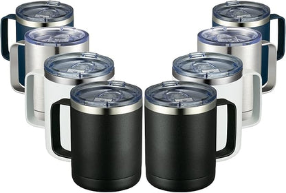 MEWAY 12oz Coffee Mug With Handle 8 Pack Bulk,Stainless Steel Insulated Travel Tumblers With Sliding Lid,Double Wall Vacuum Camping Cup for Hot & Cold Drinks Tea (Multicolor,Set of 8)
