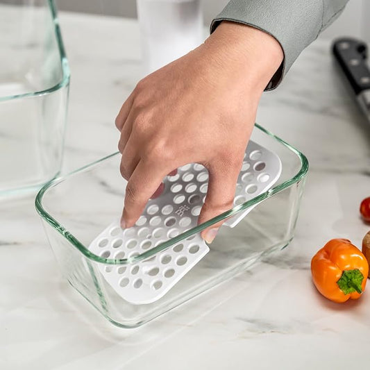 ZWILLING Fresh & Save 2-pc Drip Tray for Glass Storage Containers with Lids, Meal Prep Containers, Medium/Large, White