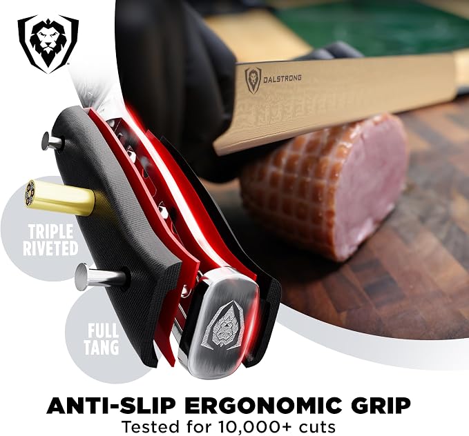 Dalstrong Carving Slicing Knife - 12 inch - Shogun Series ELITE - Granton Edge - Japanese AUS-10V Super Steel Kitchen Knife - Damascus - Vacuum Treated - Slicer Kitchen Knife - Sheath Included