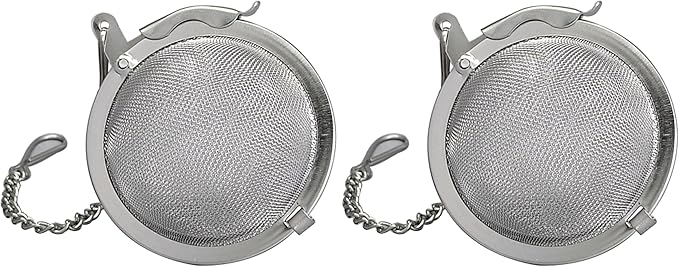 HIC Kitchen Mesh Ball Tea Infuser, 18/8 Stainless Steel Mesh, For Loose Leaf Tea and Mulling Spices, 2-Inch (Pack of 2)