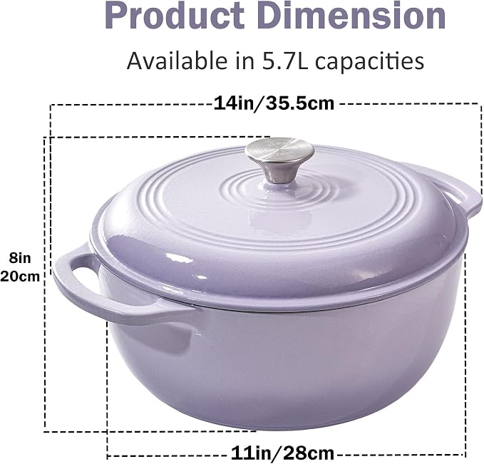 Vivicreate 6 Quart Enameled Cast Iron Dutch Oven Pot with Lid Heavy Duty Dutch Oven for Bread Baking Braising Stews Roasting Oven Safe up to 500°F Dual Handles Purple (Purple)