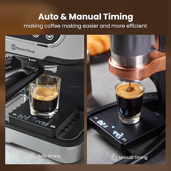 Maestri House S1 Mini Espresso Coffee Scale with Timer, 2kg/0.1g Precision Shot Scale, Rechargeable Digital Scale for Espresso & Pour Over Coffee-Black
