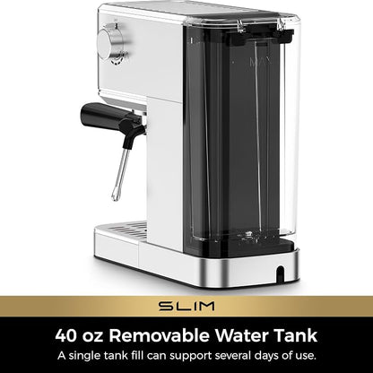 CHULUX Slim Espresso Machine with Milk Frother, 20 Bar Professional Italian Pump Espresso Coffee Machine for Home Cappuccino & Latte Maker, Stainless Steel, Silver