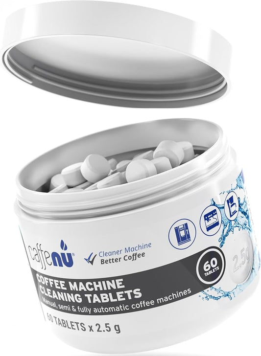 Caffenu Espresso Coffee Machine Cleaning Tablets 60 count use every 100 cups. Auto, Superautomatic & Bean to Cup. Use with Descaling