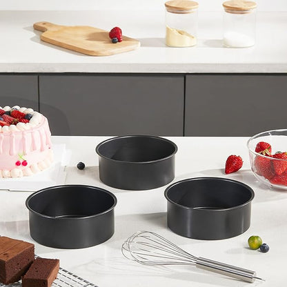HONGBAKE 6 Inch Cake Pans for Baking, Round Small Layer Cake Pan Set with 120 Pieces Parchment Paper, Nonstick Circle Cheesecake Tin, 4 Pieces, Heavy Duty - Grey