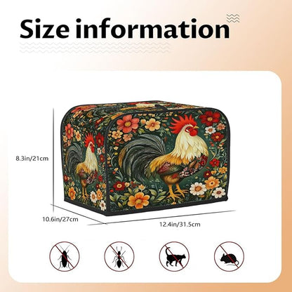 4 Slice Green Flower Rooster Toaster Cover Waterproof Dust Fingerprint Bread Machine Cover Washable Kitchen Appliance Protector For Home Kitchen Bakeware Table Decor Women Gifts