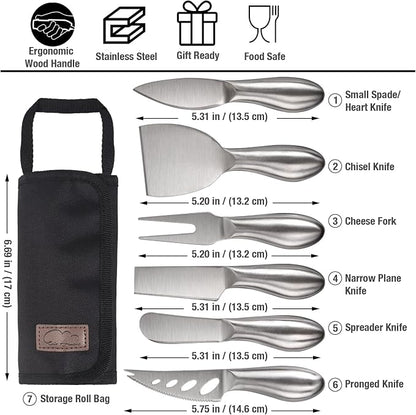 6-Piece Cheese Knife Set, Premium Stainless Steel Cheese Knives for Charcuterie Board for Cutting Hard Medium Soft Cheese, Mini Metal Cheese Cutter Knife Butter Knife with Storage Bag Gift Set